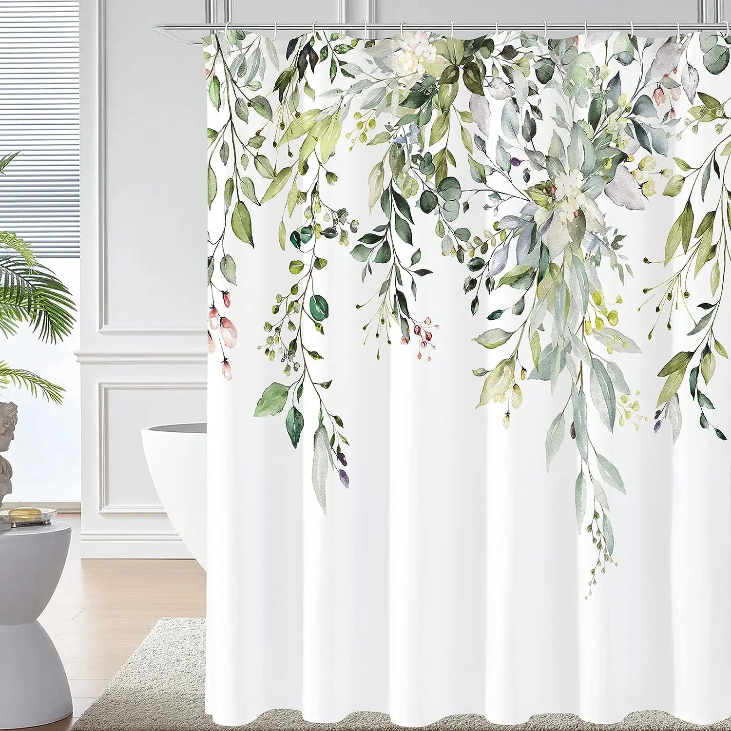Shower Curtain Liner - 수채화 유칼립투스 잎 샤워 커튼 걸이형