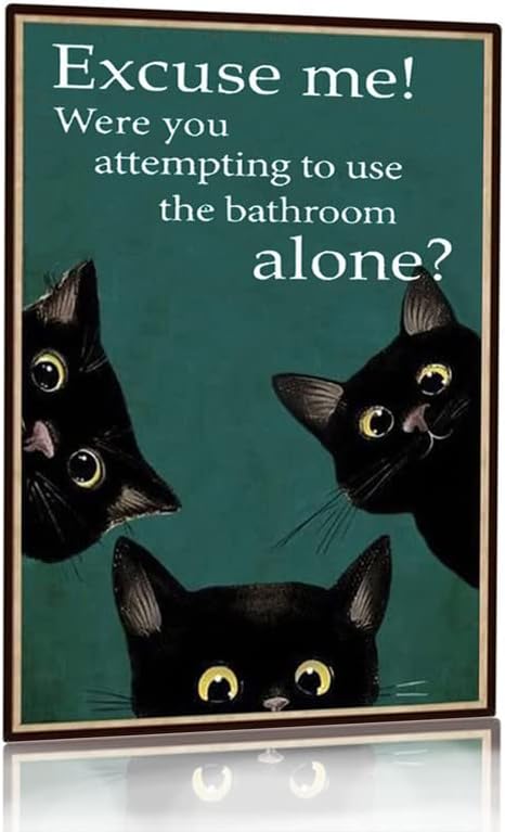 Home Alone Bathroom - 재미있는 검은 고양이 화장실 장식 표지판