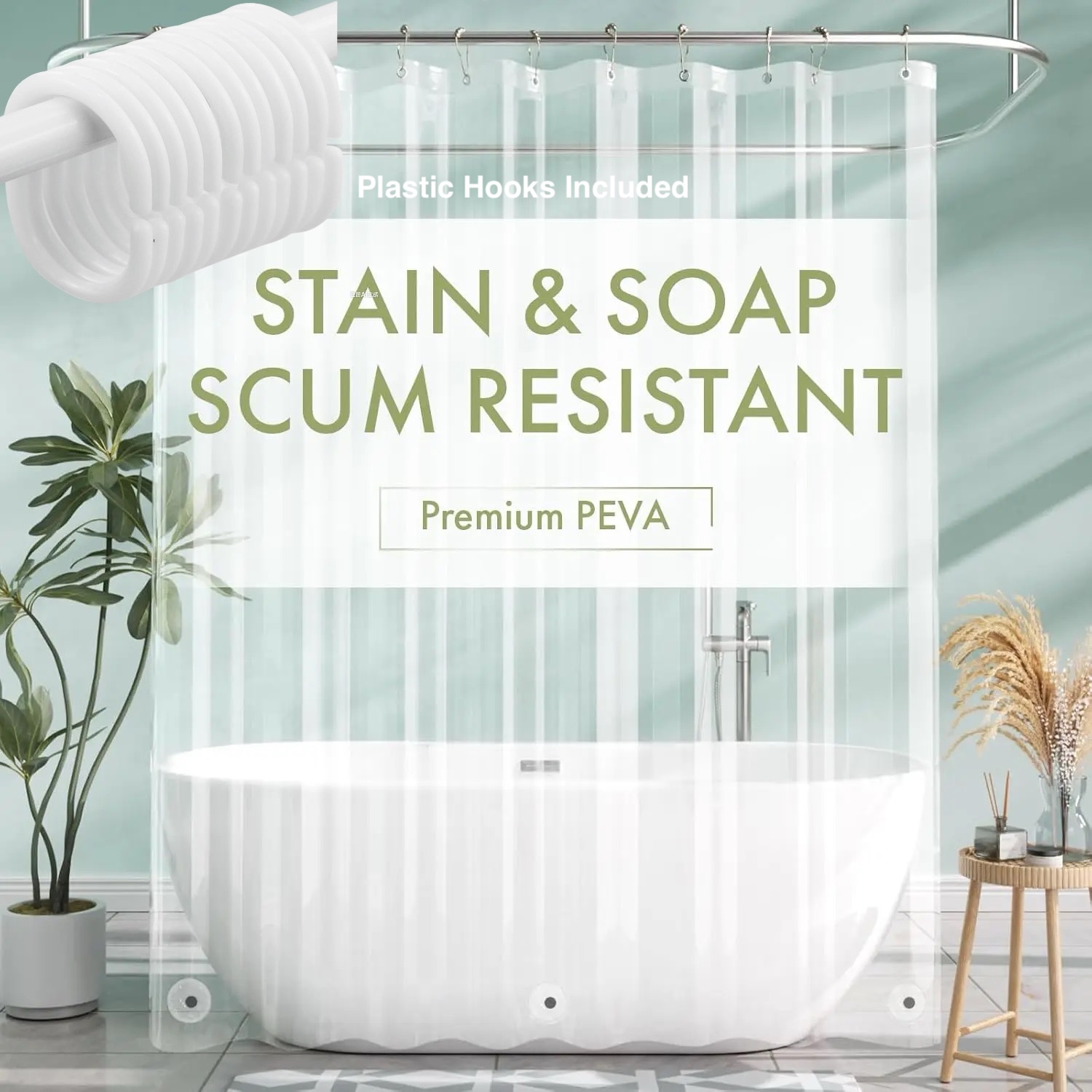 Shower Curtain Liner - 자석이 있는 가볍고 방수되는 투명 샤워