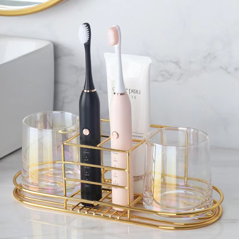 Toothbrush Holder Set - 금색 칫솔 홀더 선반 욕실 벽걸이형