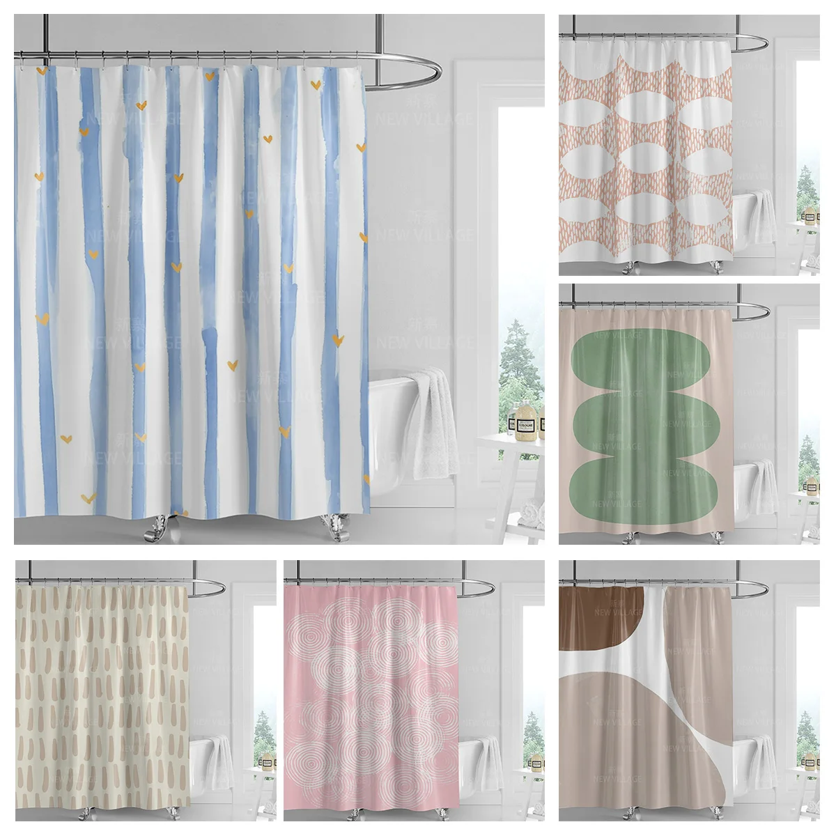 추상 기하학적 그래피티 샤워 커튼 북유럽 미니멀리스트  - Shower Curtain Liner 리뷰 및 가격