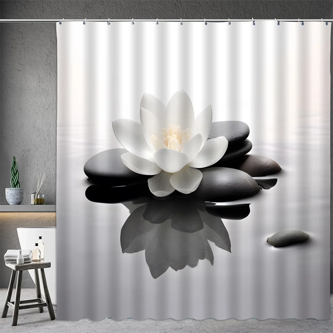 블랙 스톤 타워 선 샤워 커튼, 스파 장식 연꽃 보라색 - Shower Curtain Liner 리뷰 및 가격