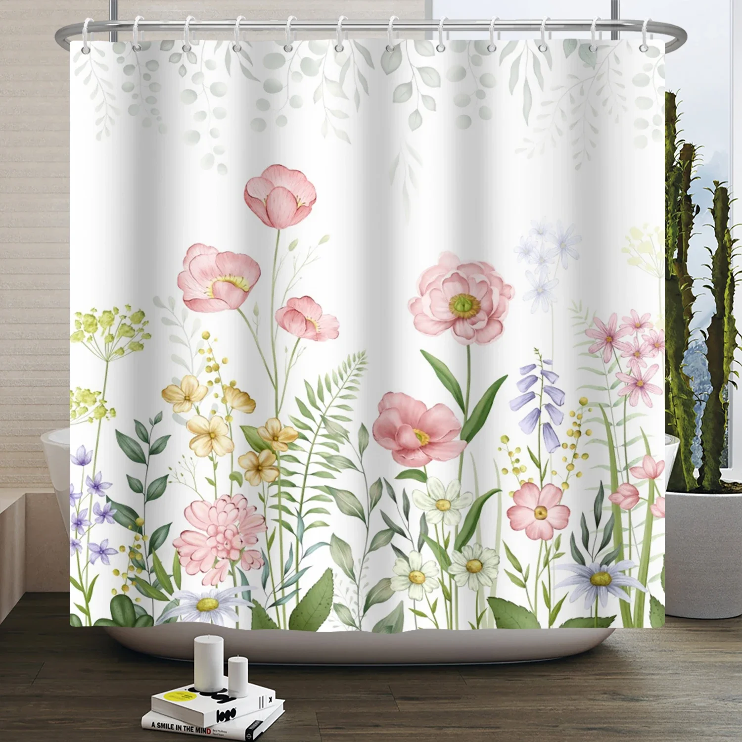 수채화 유칼립투스 잎 샤워 커튼 걸이형 녹색 잎사귀 흰 - Shower Curtain Liner 리뷰 및 가격