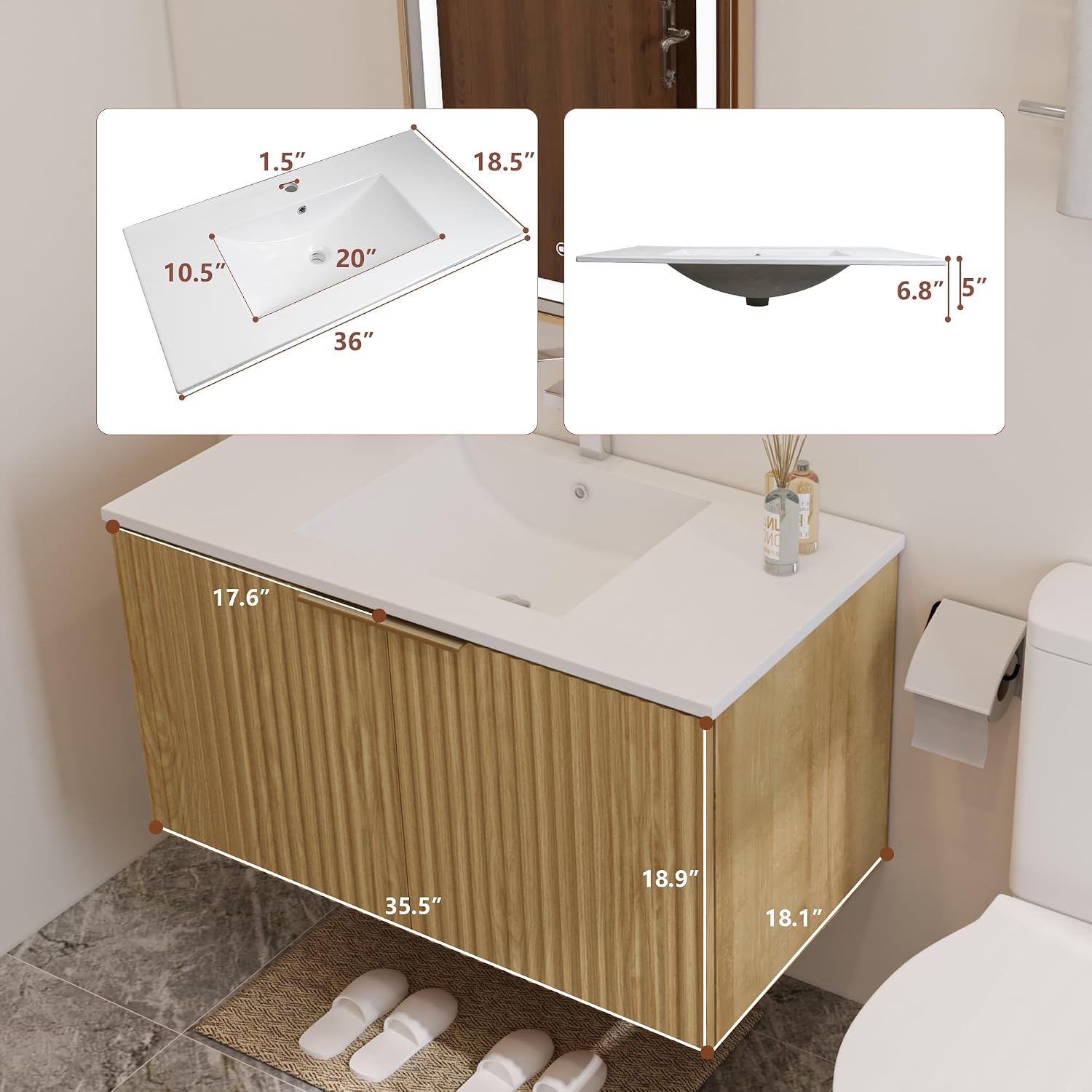 현대적인 플로팅 욕실 세면대, 물결무늬 문, 벽걸이형  - Home And Bathroom 리뷰 및 가격