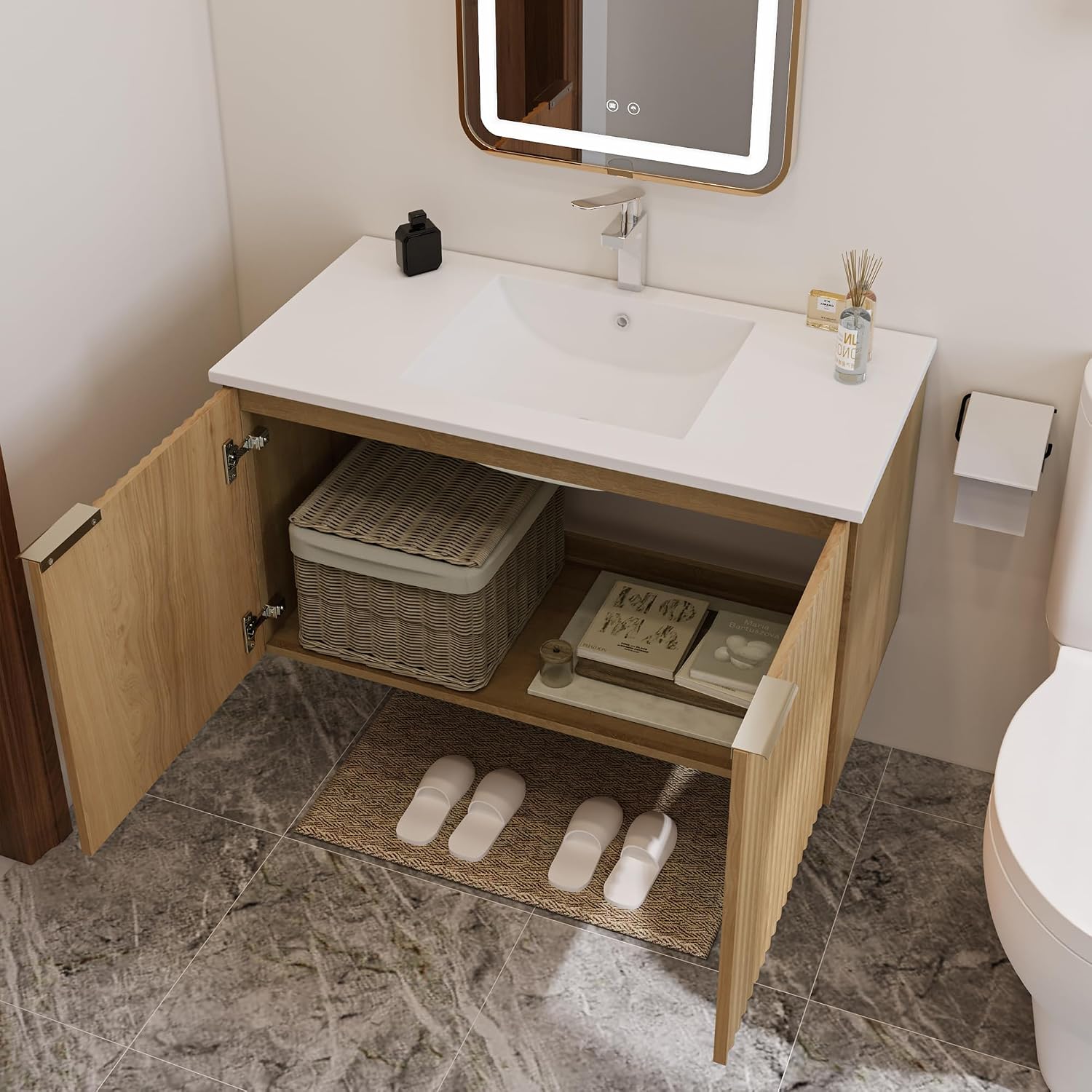 현대적인 플로팅 욕실 세면대, 물결무늬 문, 벽걸이형  - Home And Bathroom 리뷰 및 가격