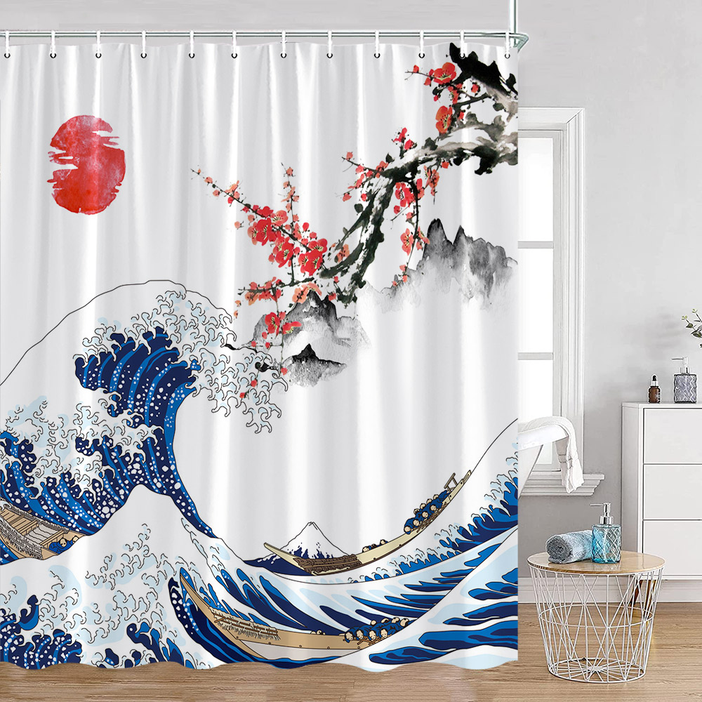 일본식 샤워 커튼 후지 마운트 그레이트 웨이브 대나무  - Japan Bathroom.Home 리뷰 및 가격