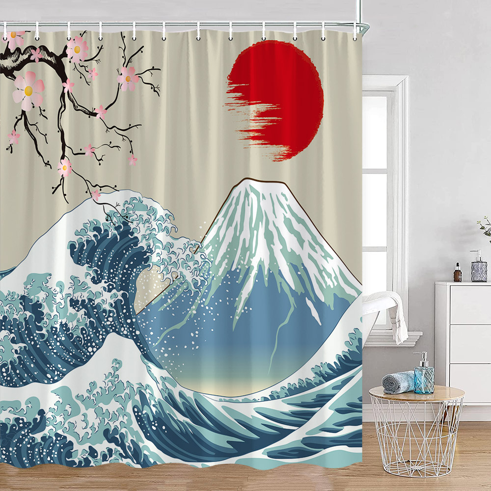 일본식 샤워 커튼 후지 마운트 그레이트 웨이브 대나무  - Japan Bathroom.Home 리뷰 및 가격