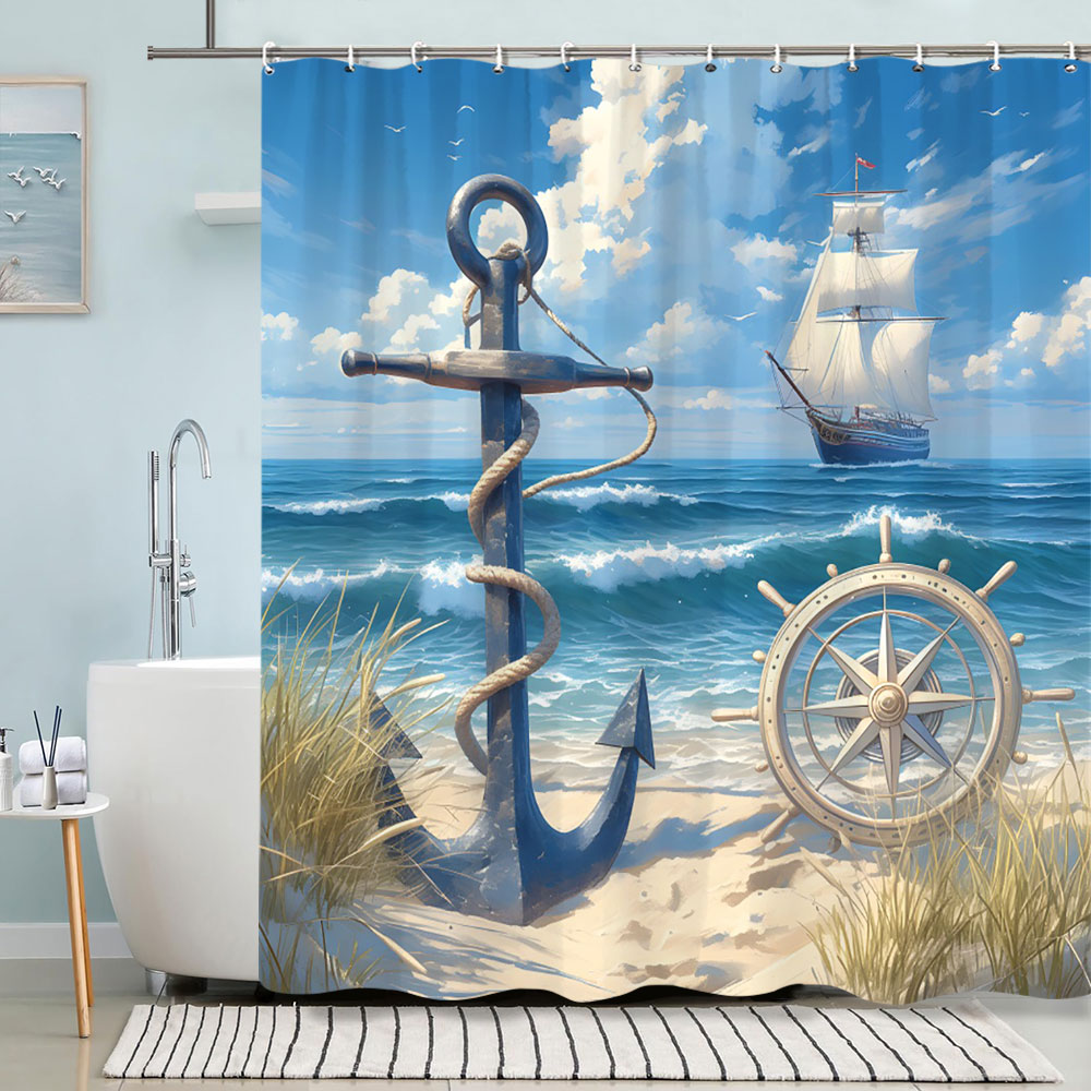거북이 샤워 커튼, 해변 앵커, 불가사리 수채화 예술, - Shower Curtain Liner 리뷰 및 가격