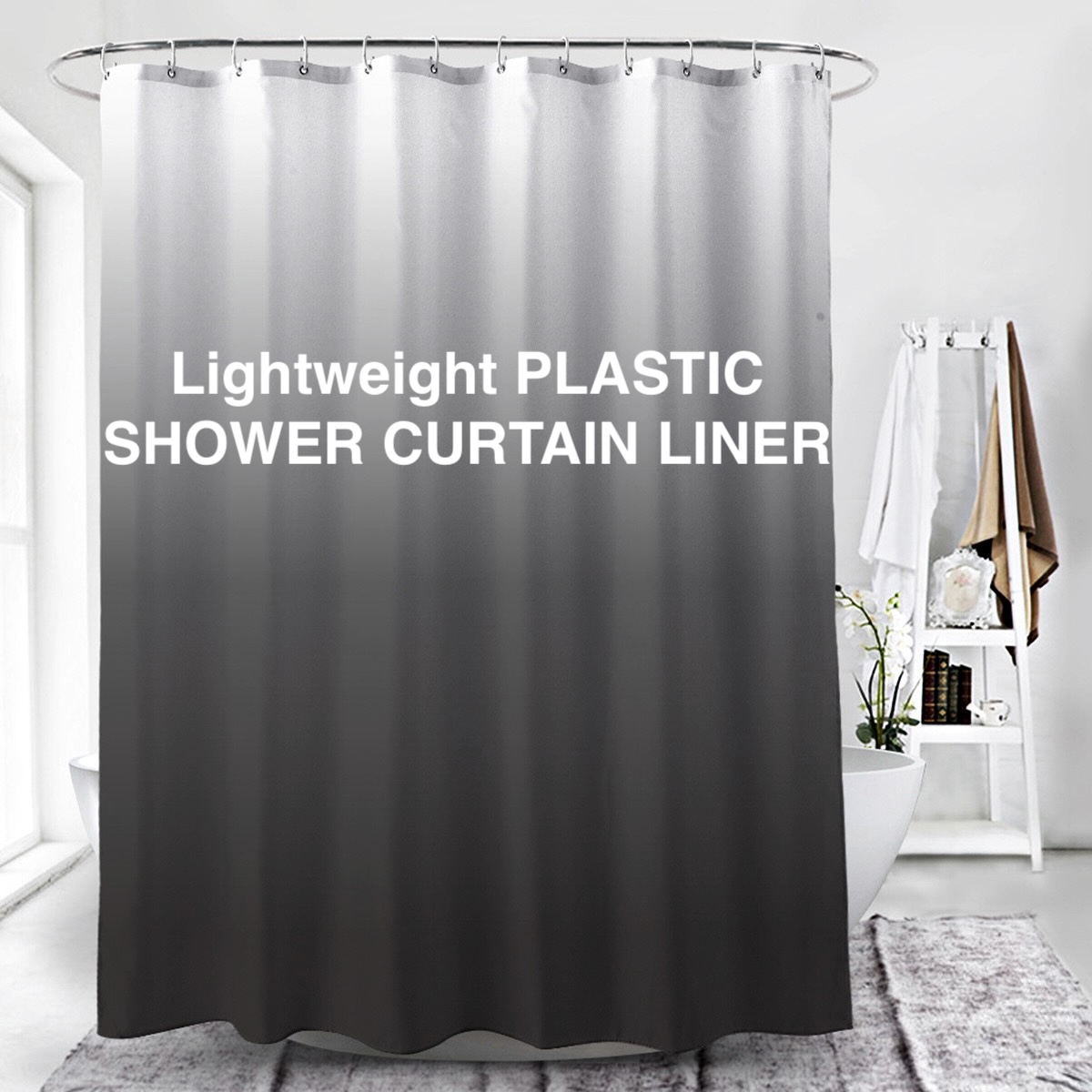 플라스틱 후크가 있는 회색 그라데이션 샤워 커튼 1개, - Shower Curtain Liner 리뷰 및 가격